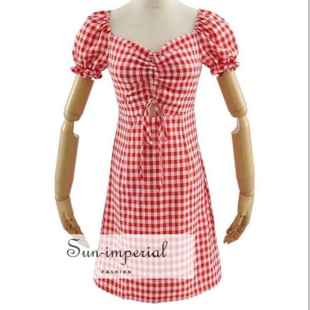 Sun imperial a-line draw string puff sleeved mini dress with cut out detail